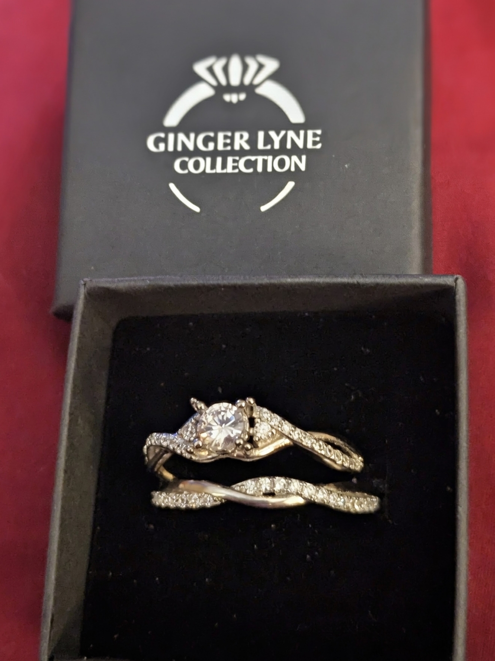 Silver-Tone Cubic Zirconia Bridal Ring Set - White